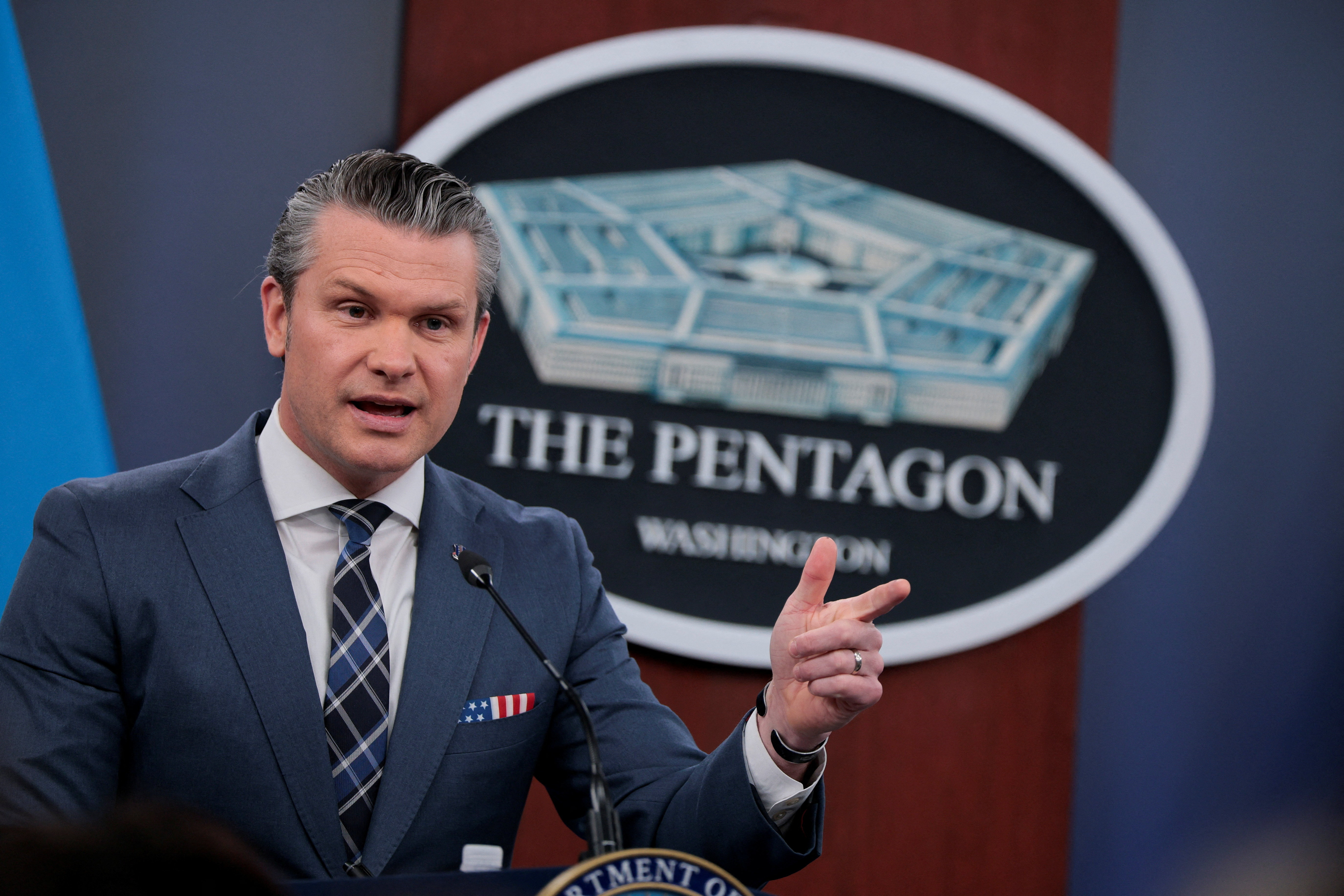 U.S. Secretary of Defense Pete Hegseth and Chairman of the Joint Chiefs of Staff General Dan Caine hold a briefing amid the U.S.-Israeli war on Iran, at the Pentagon