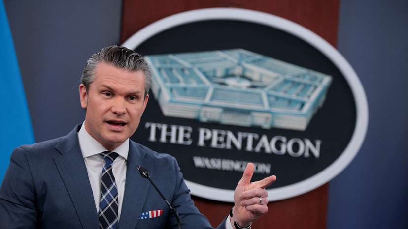 U.S. Secretary of Defense Pete Hegseth and Chairman of the Joint Chiefs of Staff General Dan Caine hold a briefing amid the U.S.-Israeli war on Iran, at the Pentagon