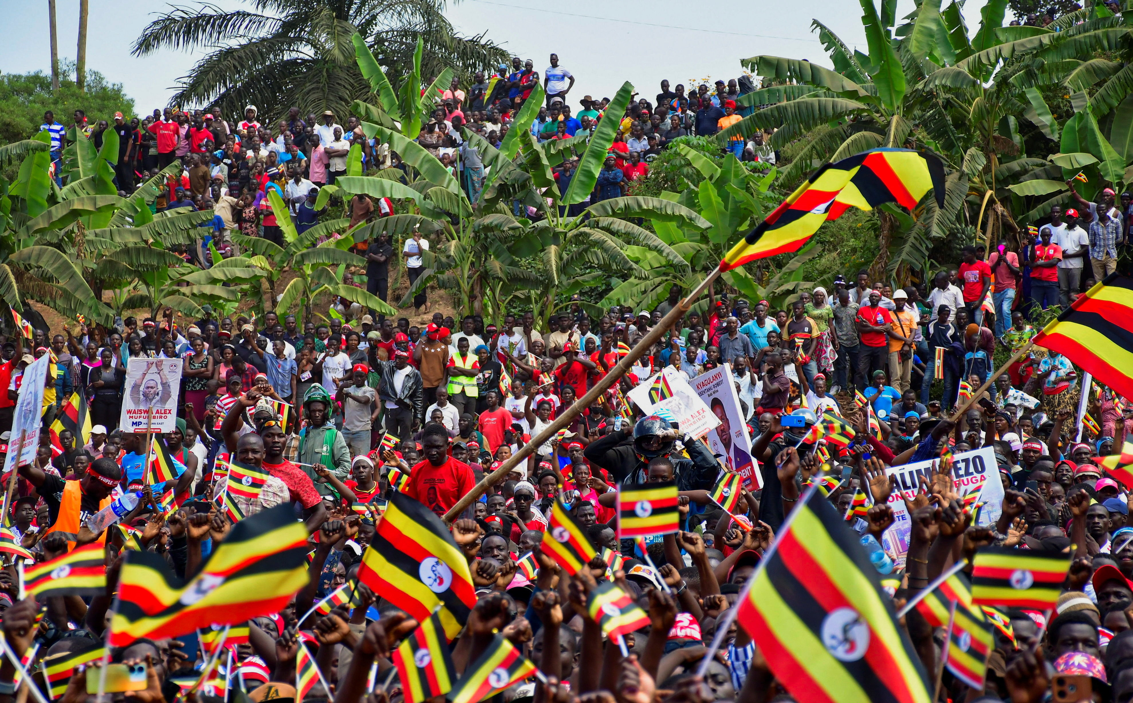 Ugandan Predidential candidate Robert Kyagulanyi of the National Unity Platform (NUP) party attends a campaign rally, in Kampala