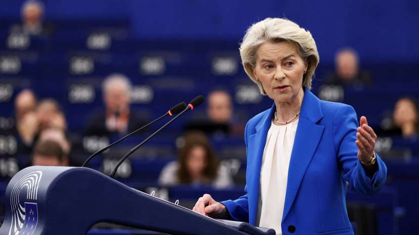 European Commission President Ursula von der Leyen addresses the EU Parliament in Strasbourg