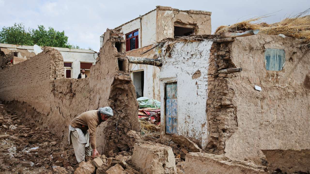 Aftermath of an earthquake, in Samangan province