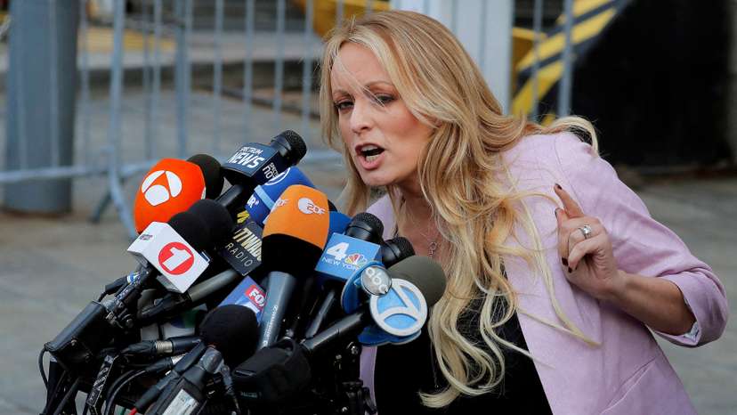 FILE PHOTO: Adult-film actress Stephanie Clifford, also known as Stormy Daniels, speaks as she departs federal court in the Manhattan borough of New York City