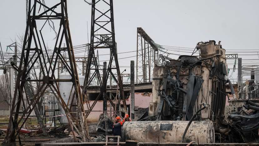 FILE PHOTO: View shows a high-voltage substation of Ukrenergo damaged by a Russian military strike in central Ukraine