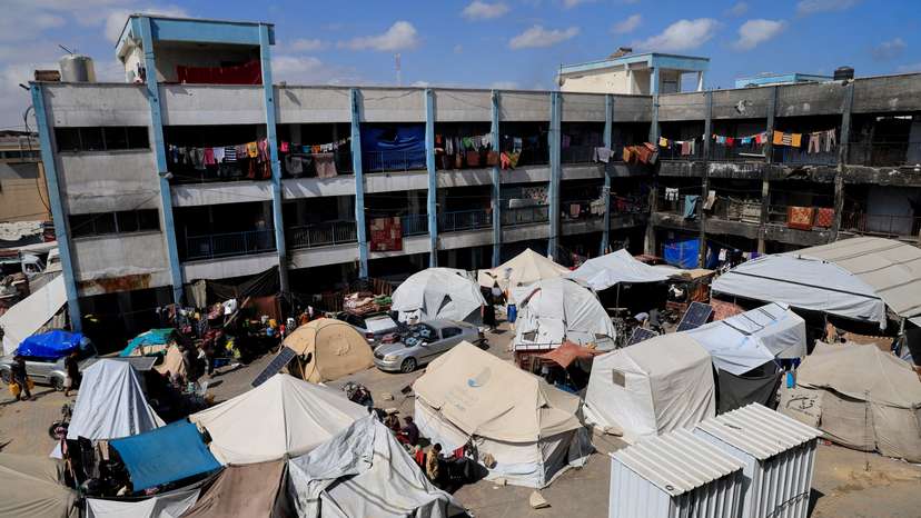 FILE PHOTO: Displaced Palestinians shelter in a UNRWA school, in Khan Younis