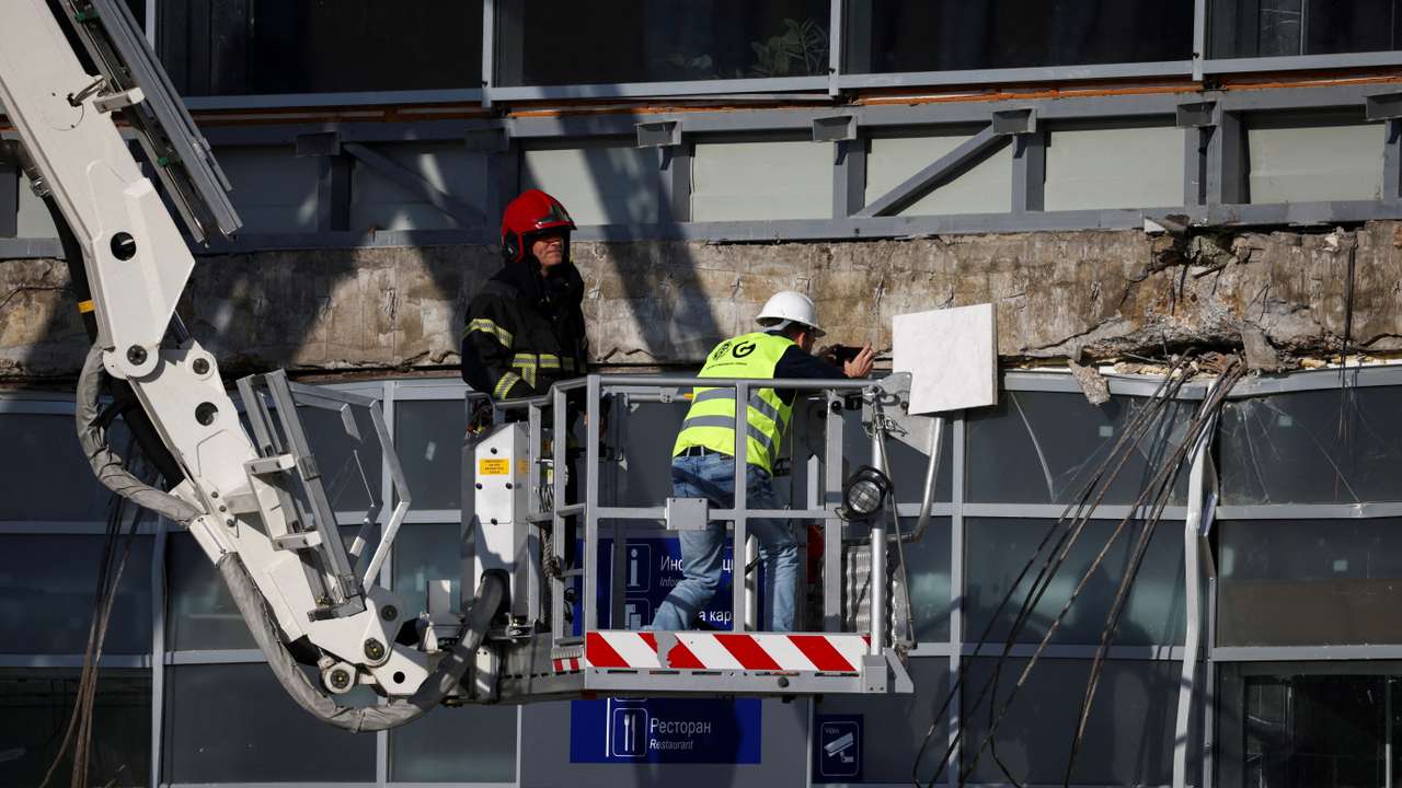 Part of a roof collapsed at a railway station in Novi Sad