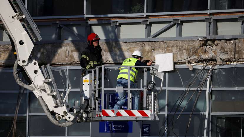 Part of a roof collapsed at a railway station in Novi Sad