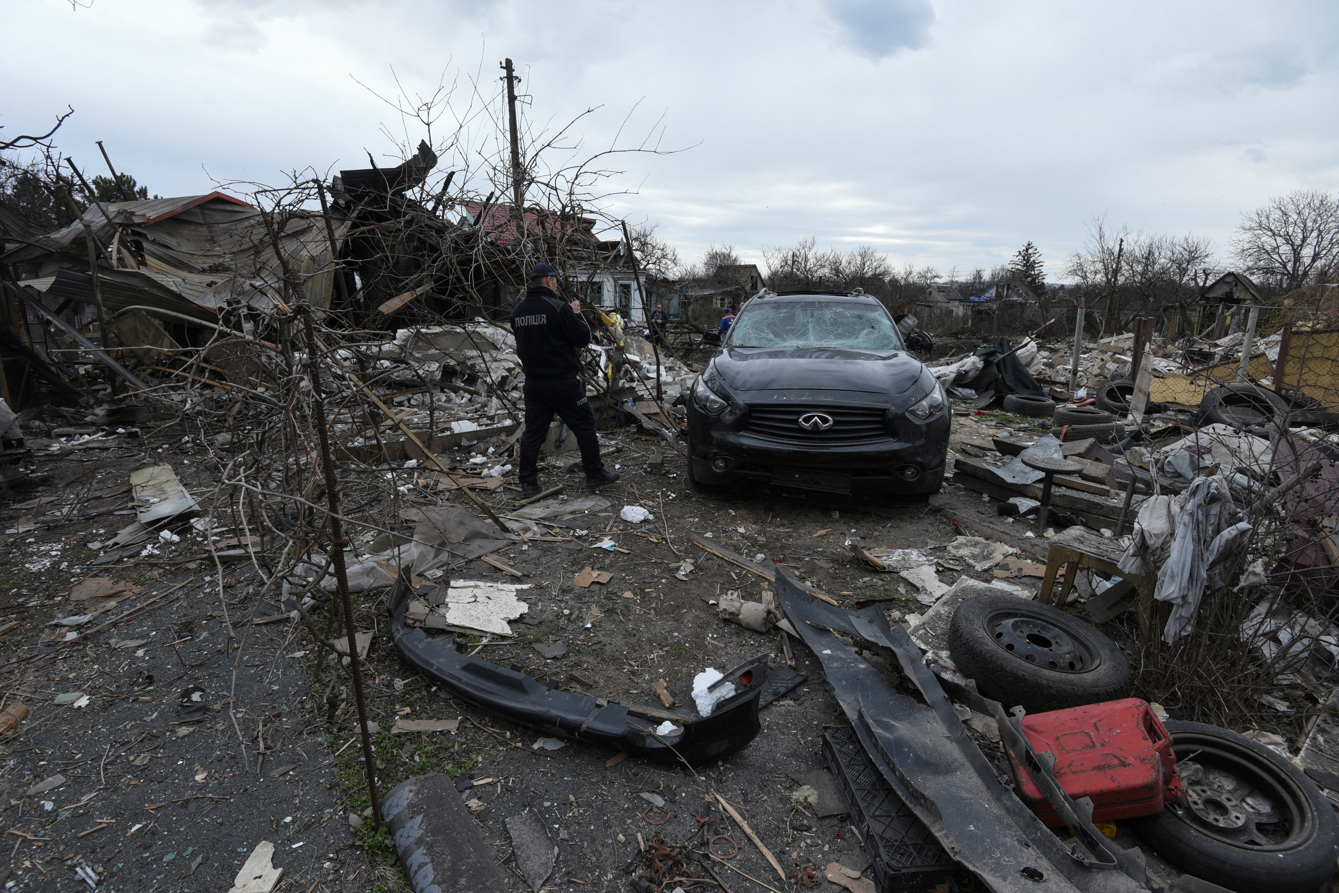 Aftermath of a Russian missile and drone attack in Kamianske