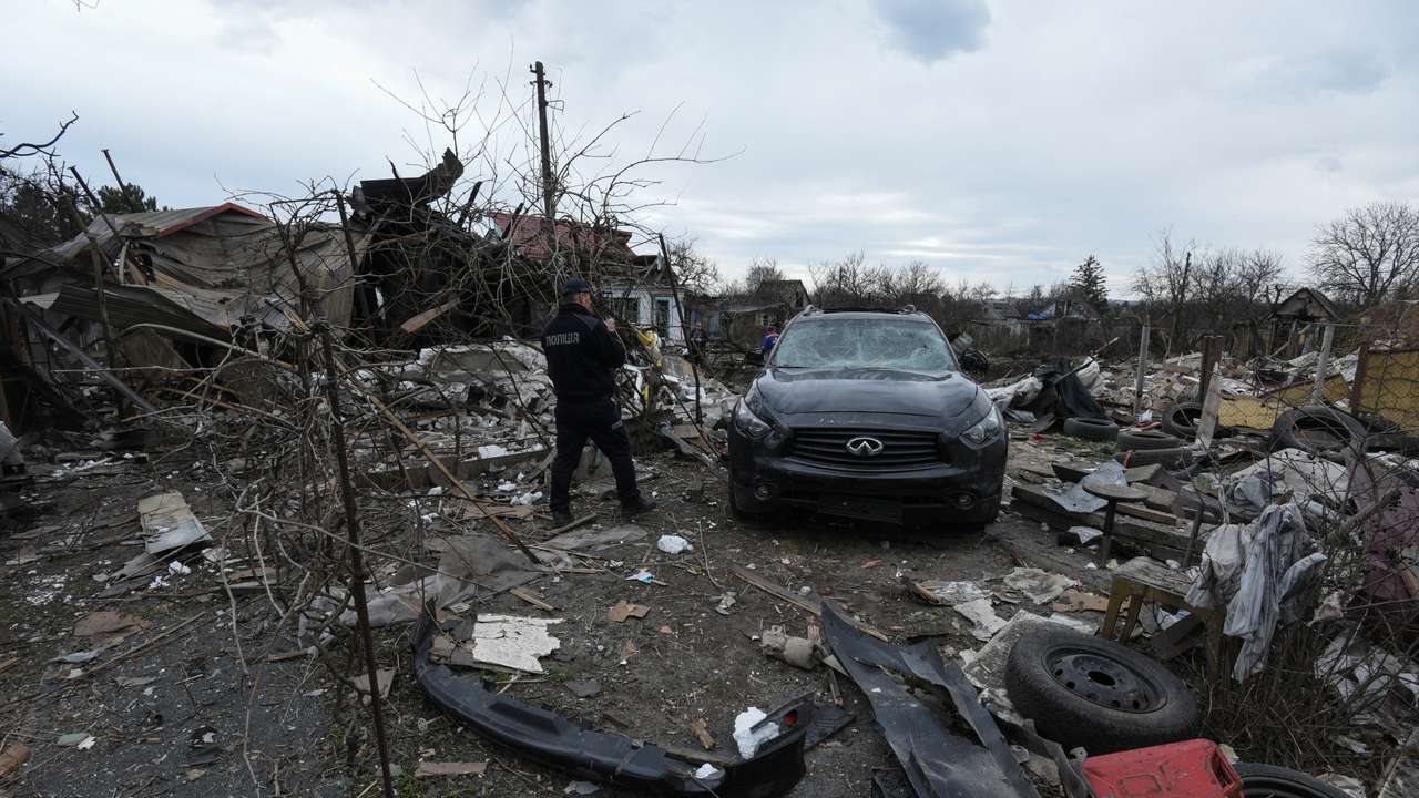 Aftermath of a Russian missile and drone attack in Kamianske