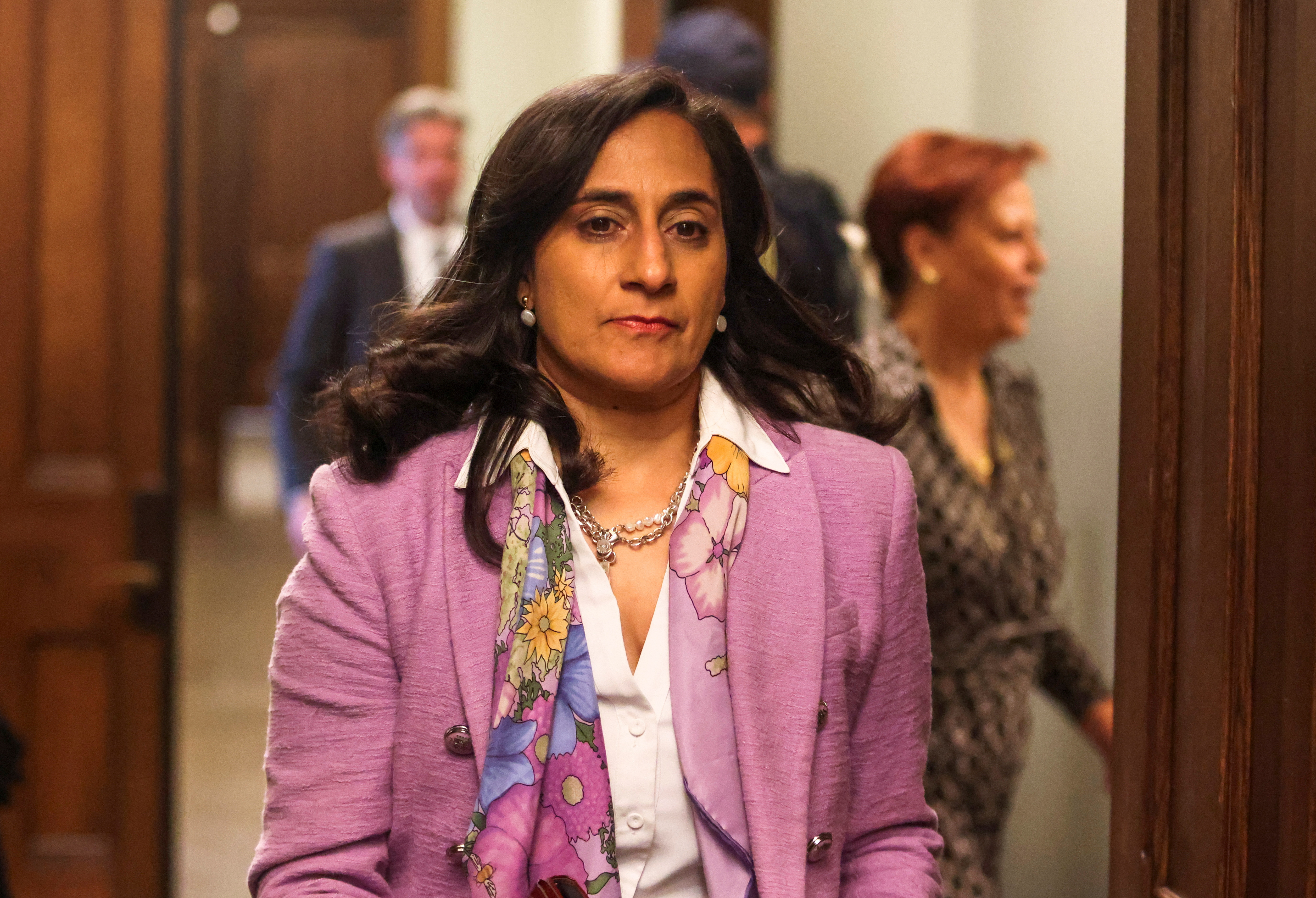 FILE PHOTO: President of the Treasury Board Anita Anand leaves a caucus meeting on Parliament Hill in Ottawa