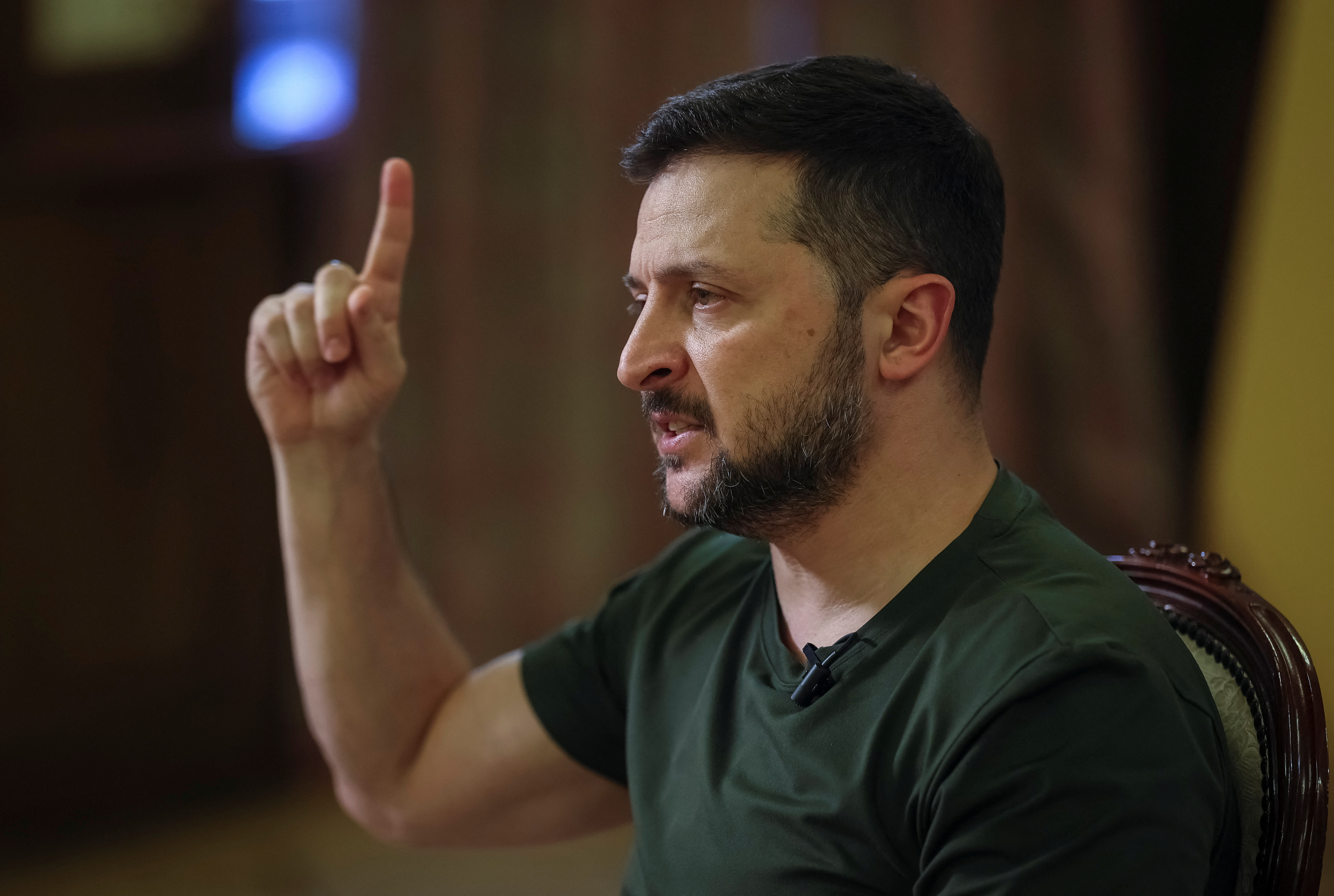 Ukraine's President Zelenskiy speaks during an interview in Kyiv