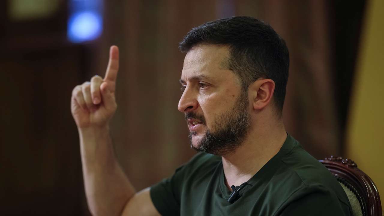Ukraine's President Zelenskiy speaks during an interview in Kyiv
