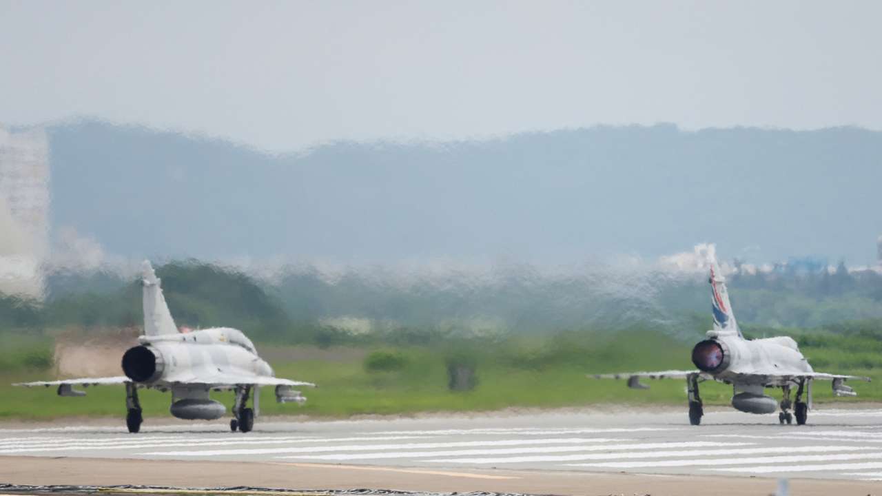 Taiwan Air Force Mirage 2000-5 aircraft prepare to take off at Hsinchu Air Base, in Hsinchu