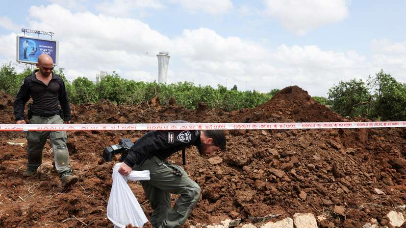 A view of the site of a missile attack, launched from Yemen, near Ben Gurion Airport, in Tel Aviv