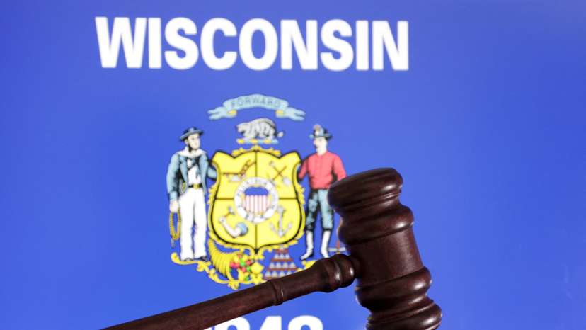 Illustration shows flag of U.S. state Wisconsin