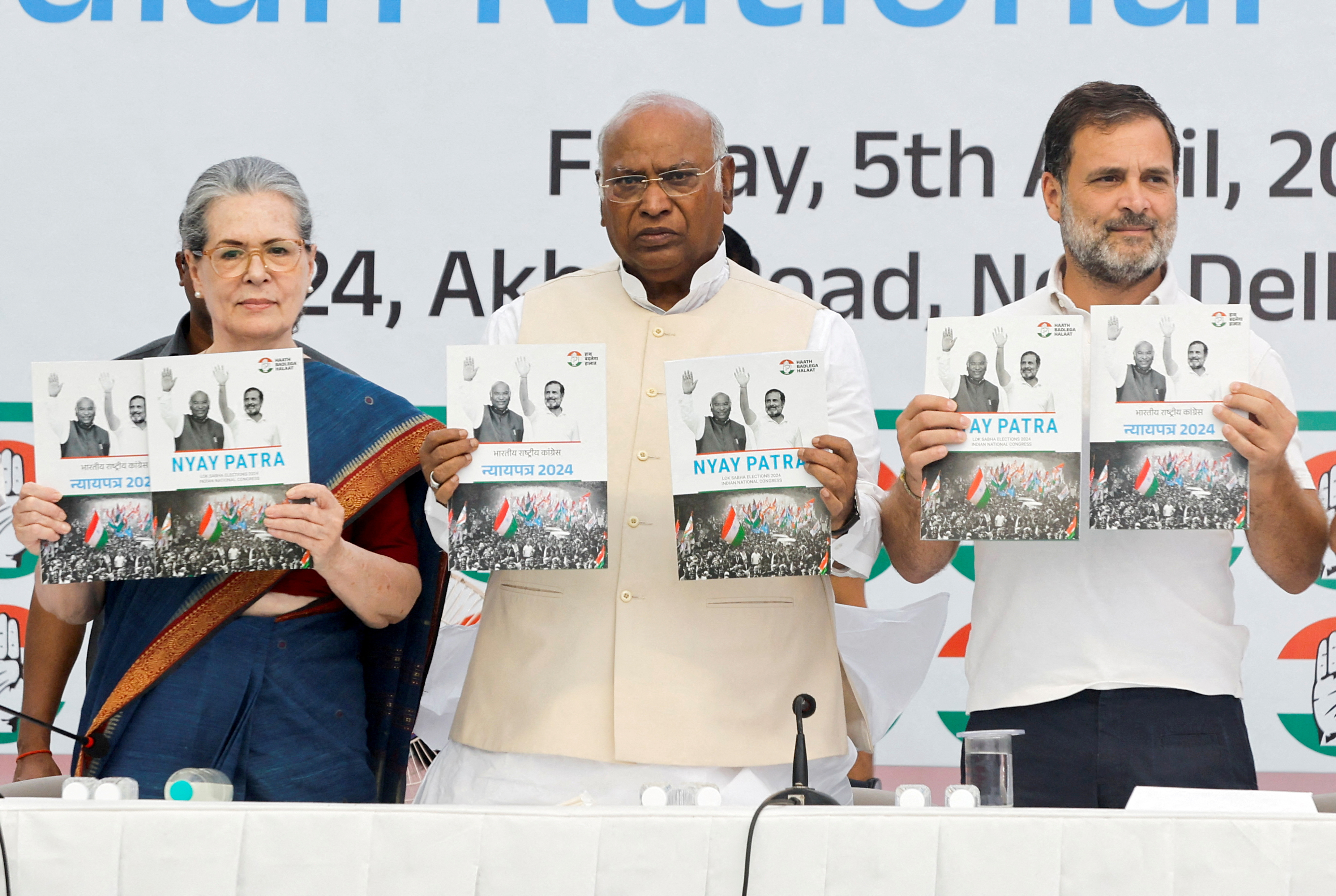 India's main opposition Congress party's manifesto for the general election in New Delhi