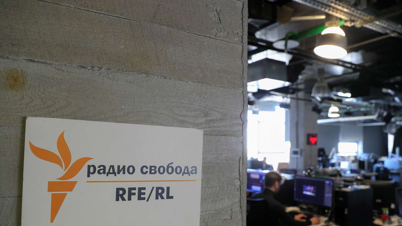 A view shows the newsroom of Radio Free Europe/Radio Liberty broadcaster in Moscow