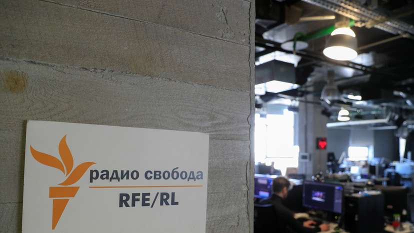 A view shows the newsroom of Radio Free Europe/Radio Liberty broadcaster in Moscow