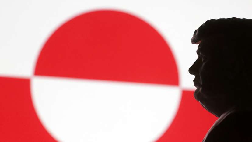 Illustration shows 3D-printed miniature model of Donald Trump and the Greenland flag