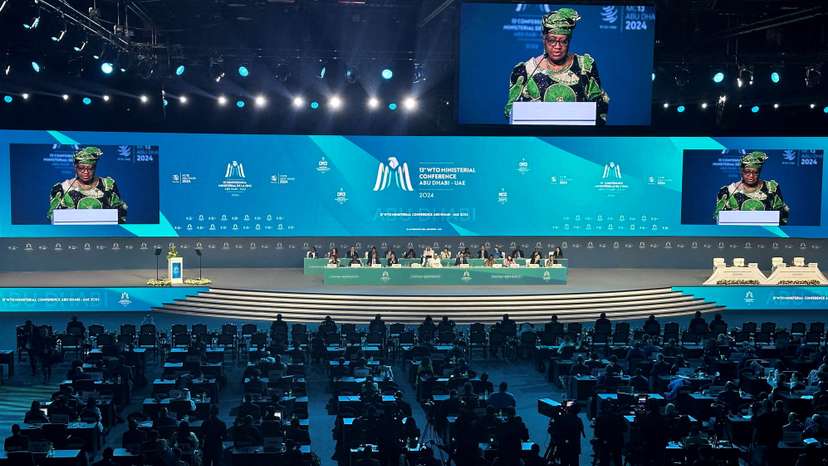 FILE PHOTO: Director-General of the World Trade Organization Ngozi Okonjo-Iweala speaks during the opening ceremony of the WTO ministerial meeting in Abu Dhabi