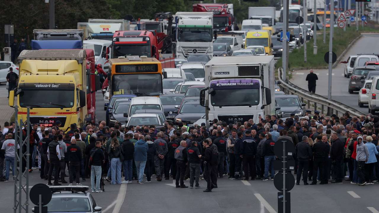 Protesters block roads leading to Pristina, in response to the new energy directive mandating the purchase of power on the open market