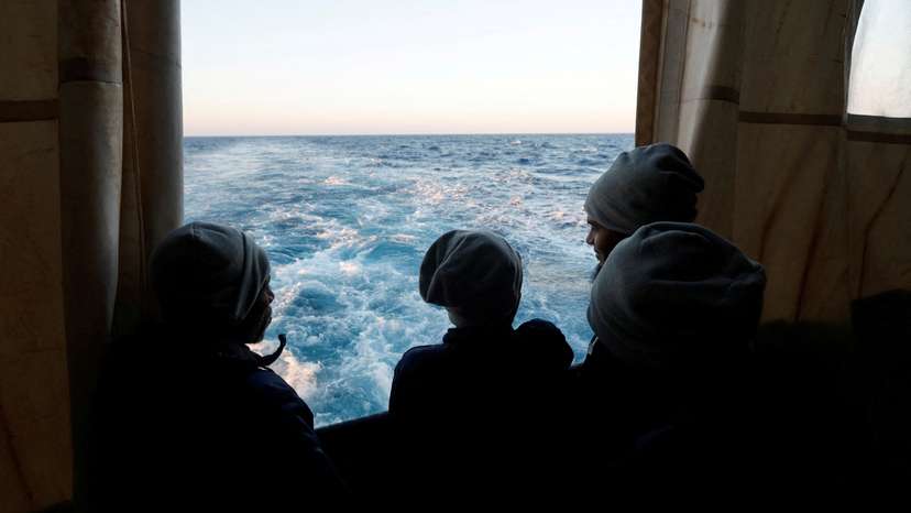 FILE PHOTO: Rescued migrants on MSF rescue ship Geo Barents in the Mediterranean