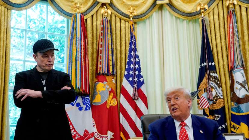 FILE PHOTO: U.S. President Donald Trump and Elon Musk attend a press conference at the White House