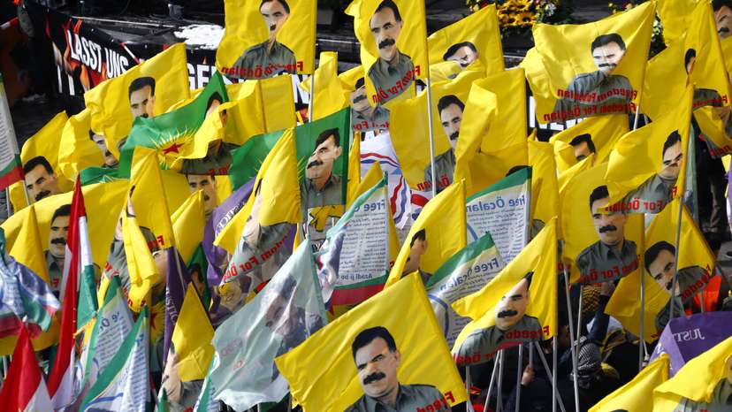 People attend a demonstration organised by Kurds in Hanover