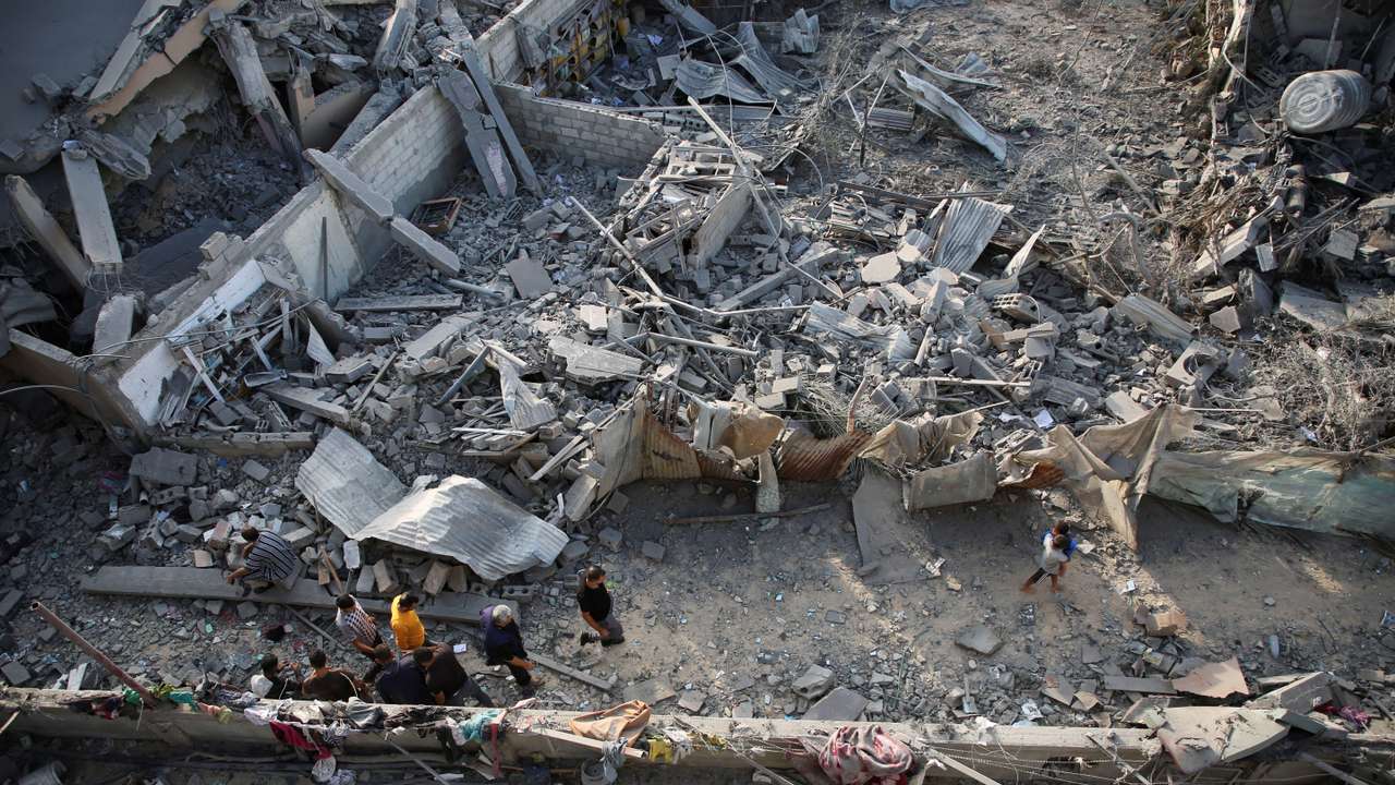 Site of Israeli strikes on houses, in Khan Younis in the southern Gaza Strip