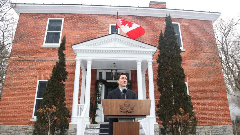 Canada's PM Justin Trudeau announces he intends to step down as Liberal Party leader, at Rideau Cottage, in Ottawa