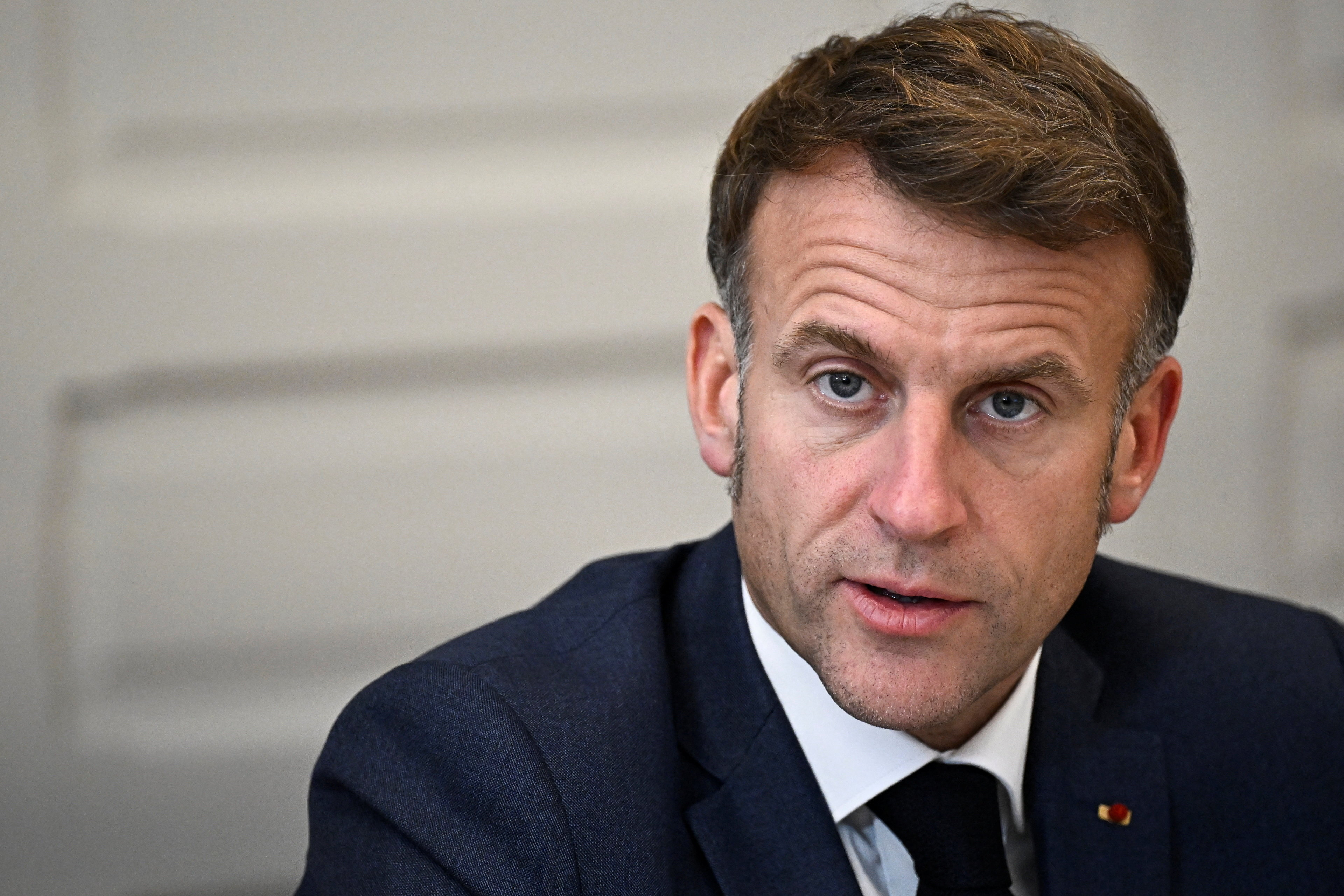 France's President Emmanuel Macron speaks during a statement to the press following a meeting of the Coalition of the Willing, in Paris