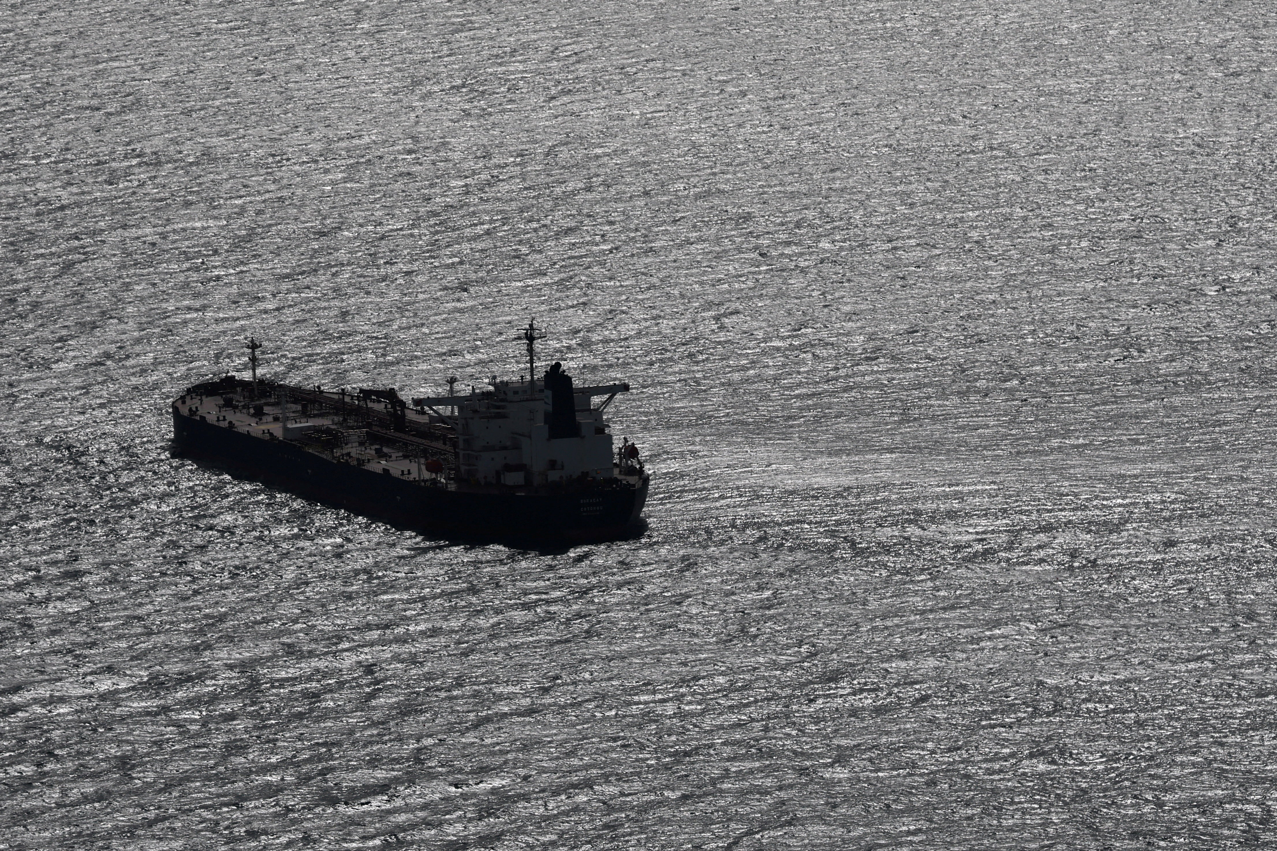 Aerial view of the vessel Boracay, off the coast of Saint-Nazaire