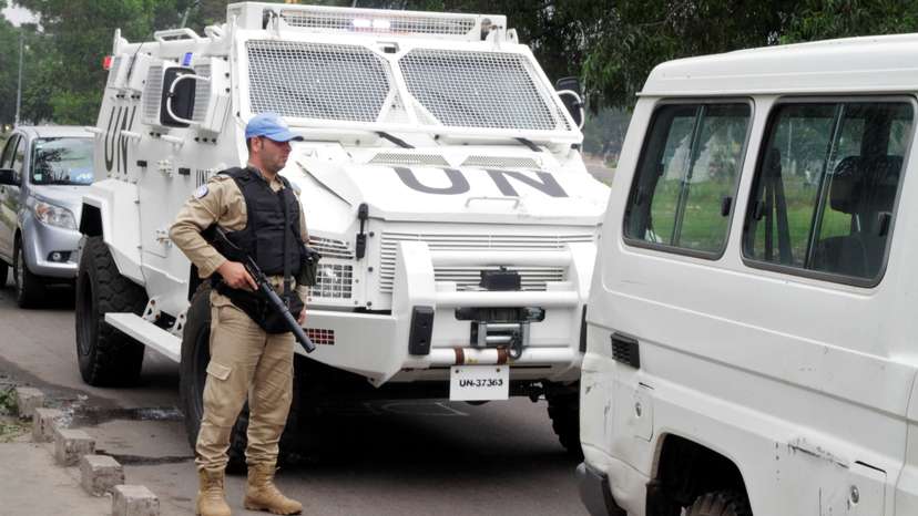 A U.N. peacekeeper patrols the streets during violent protests to press President Joseph Kabila to step down, in the Democratic Republic of Congo's capital Kinshasa