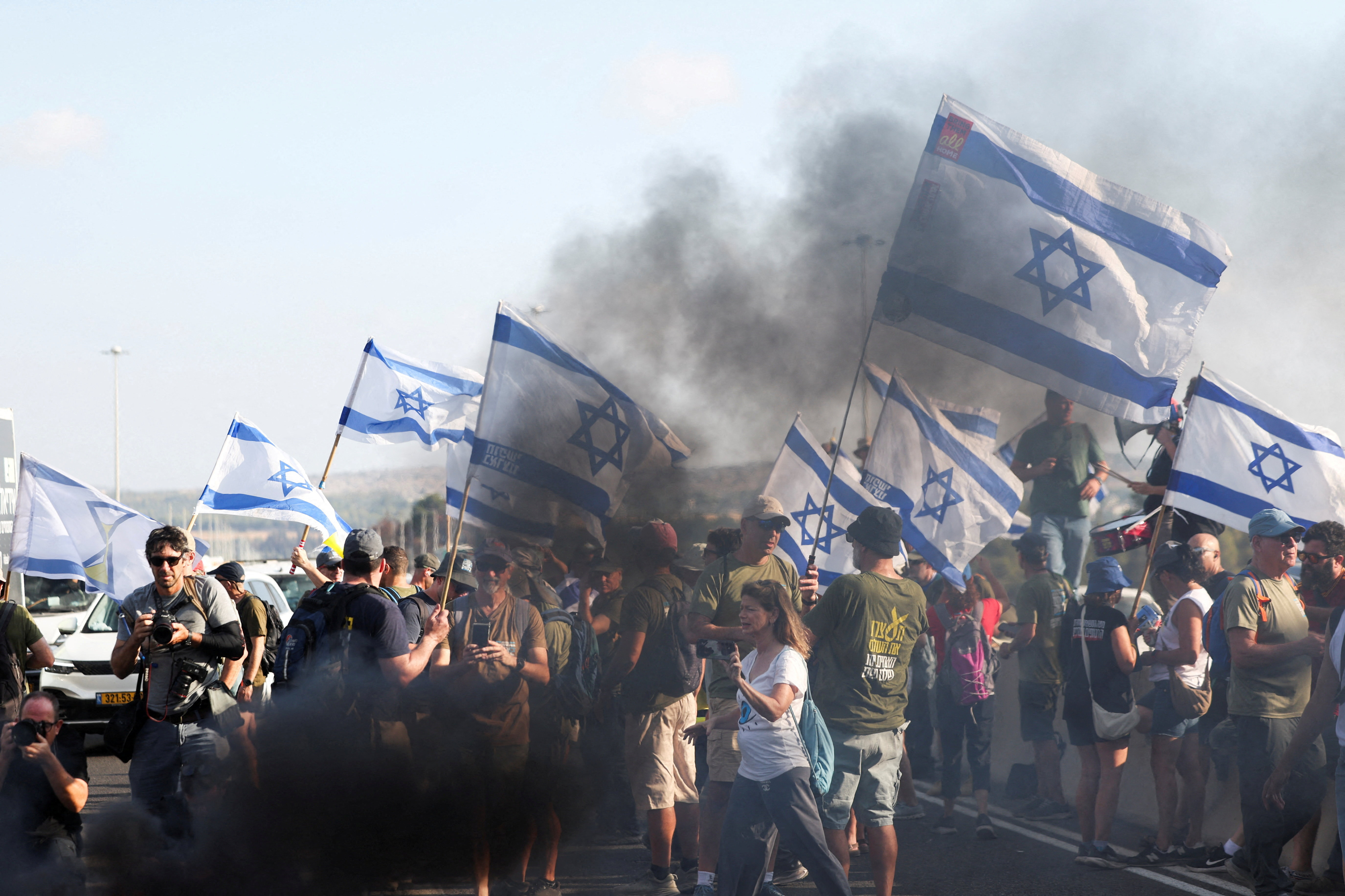 People block Israel's main highway connecting Jerusalem and Tel Aviv near Latrun
