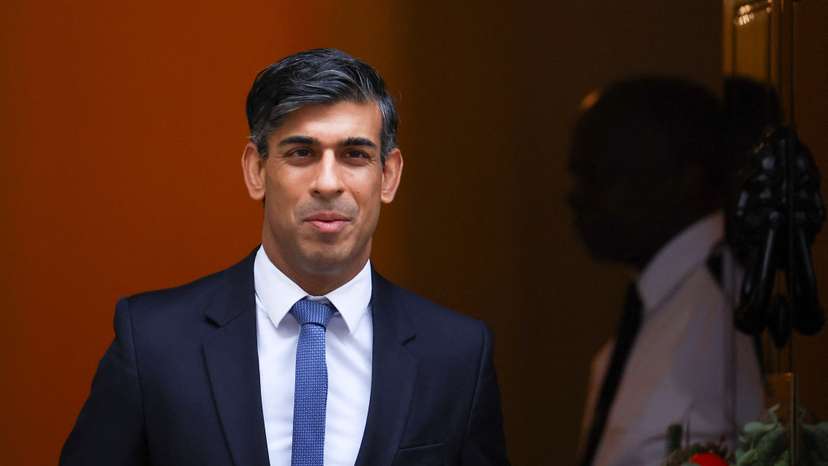 Britain's PM Sunak walks outside 10 Downing Street on the day of PMQs, in London