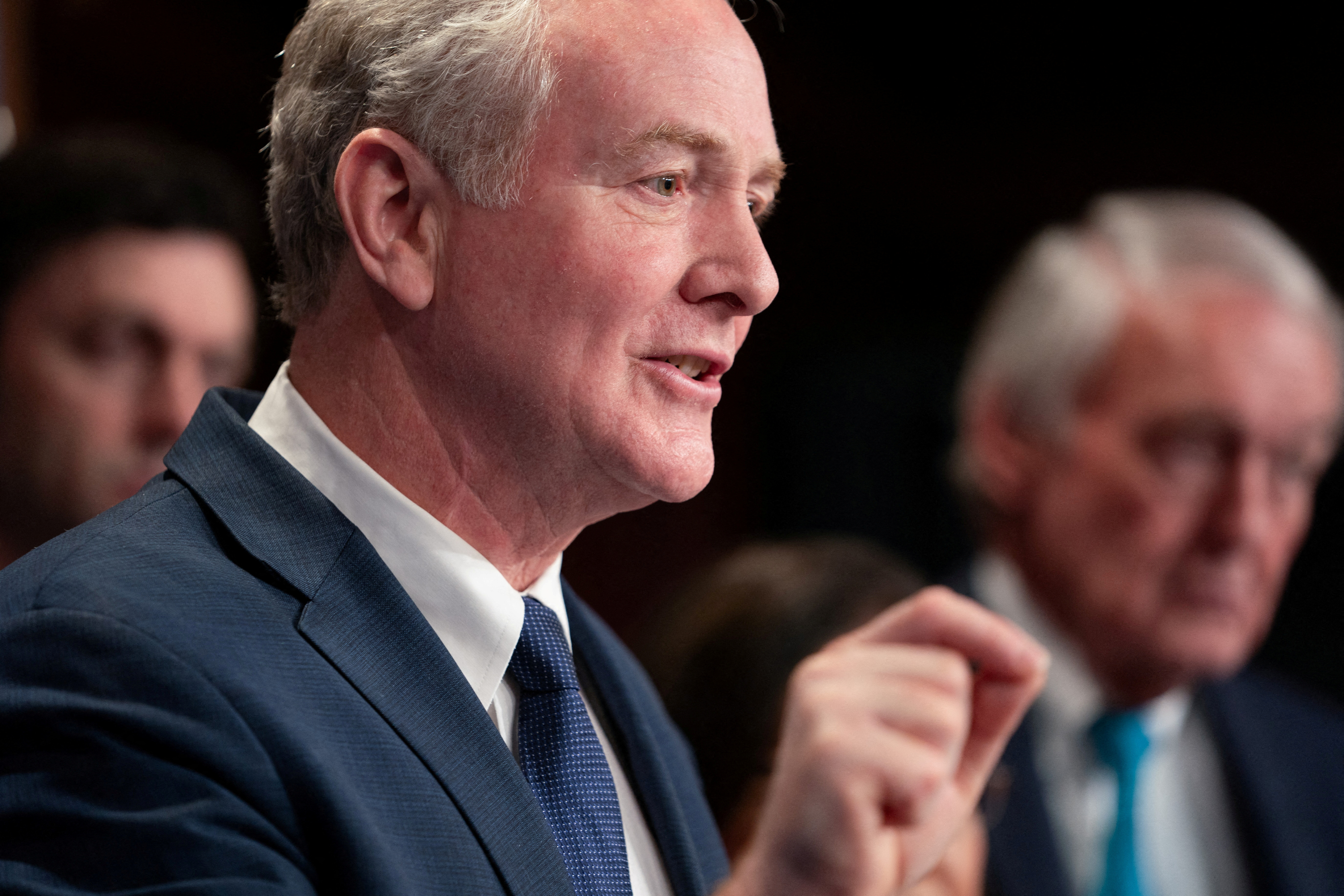 FILE PHOTO: U.S. Senator Chris Van Hollen (D-MD) speaks during a press conference, in Washington