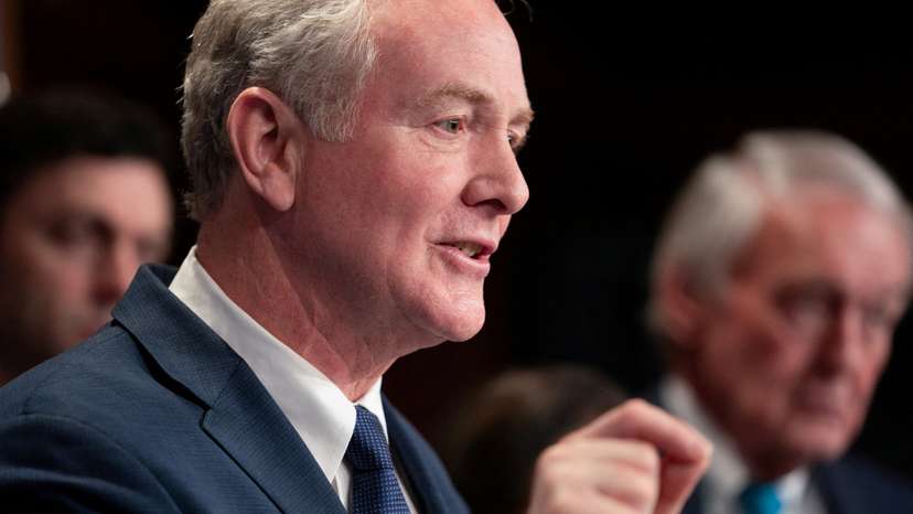 FILE PHOTO: U.S. Senator Chris Van Hollen (D-MD) speaks during a press conference, in Washington