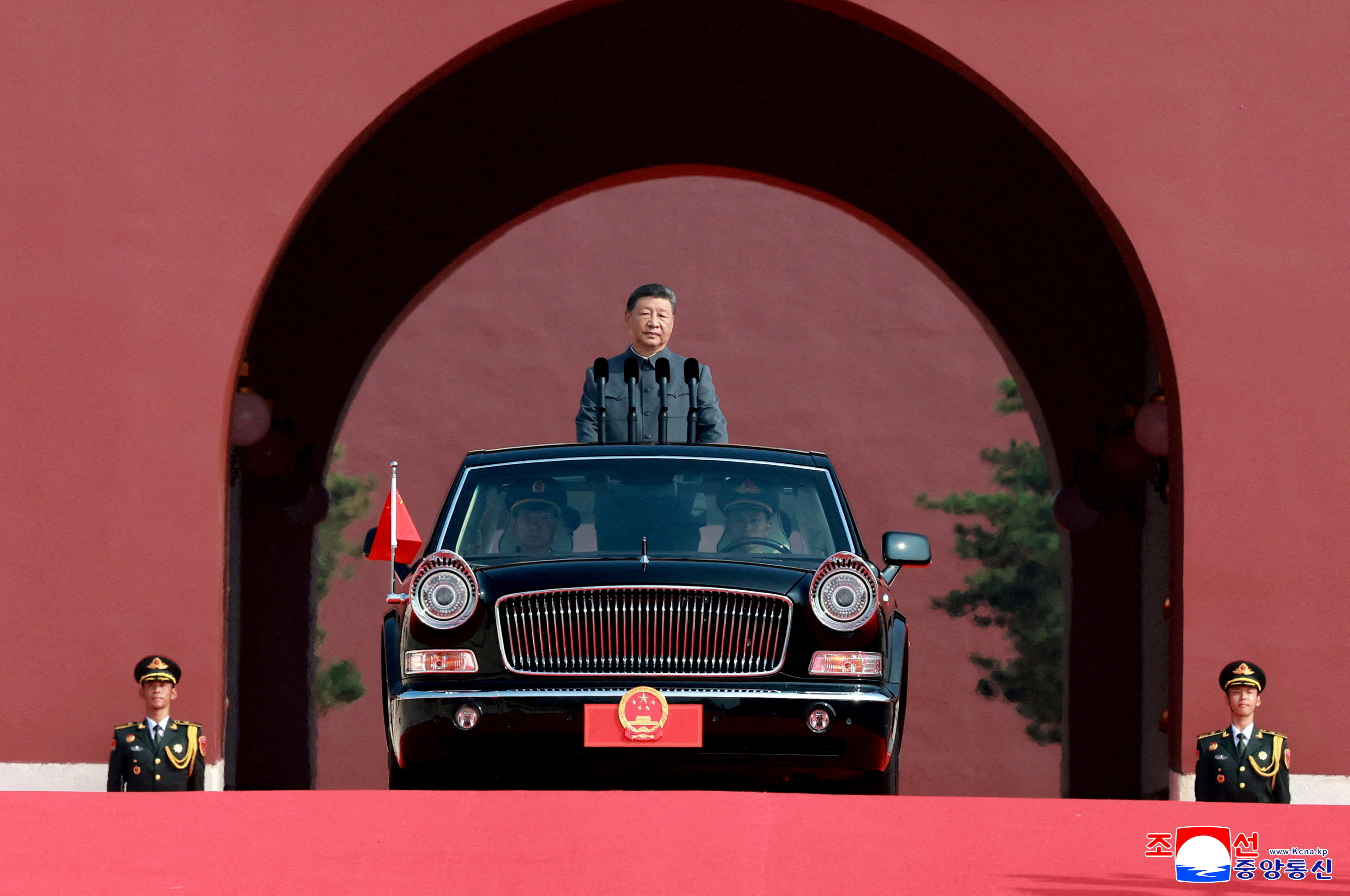 FILE PHOTO: North Korean leader Kim Jong Un and Russian President Vladimir Putin attend a military parade marking the 80th anniversary of the end of World War Two, in Beijing