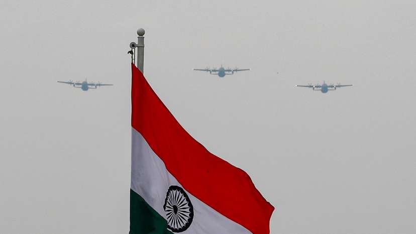 Indian Air Force aircrafts fly over Rajpath in New Delhi, India, May 3, 2020