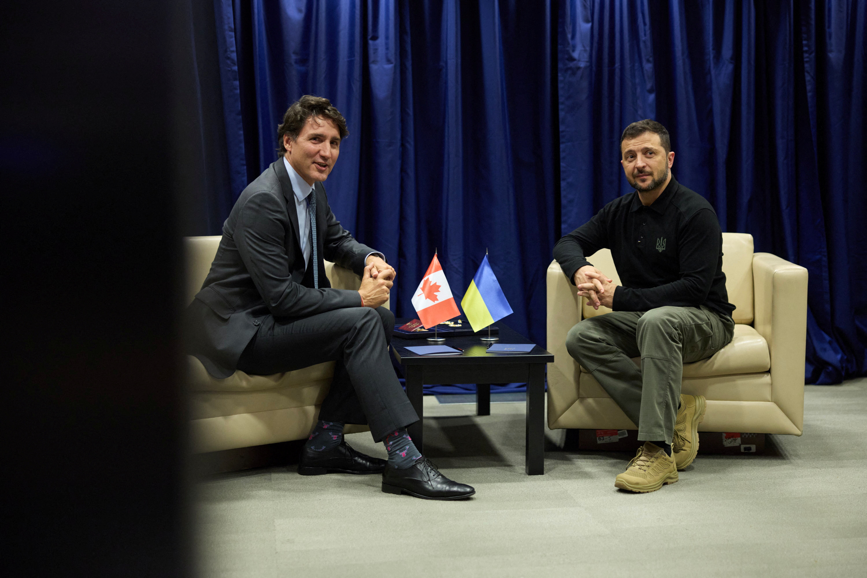 Ukraine's President Zelenskiy and PM of Canada Trudeau attend a meeting in New York