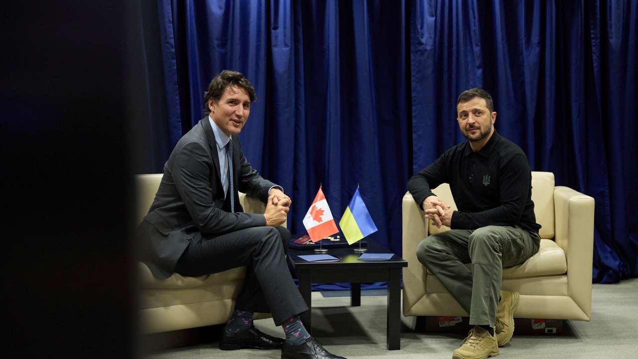 Ukraine's President Zelenskiy and PM of Canada Trudeau attend a meeting in New York