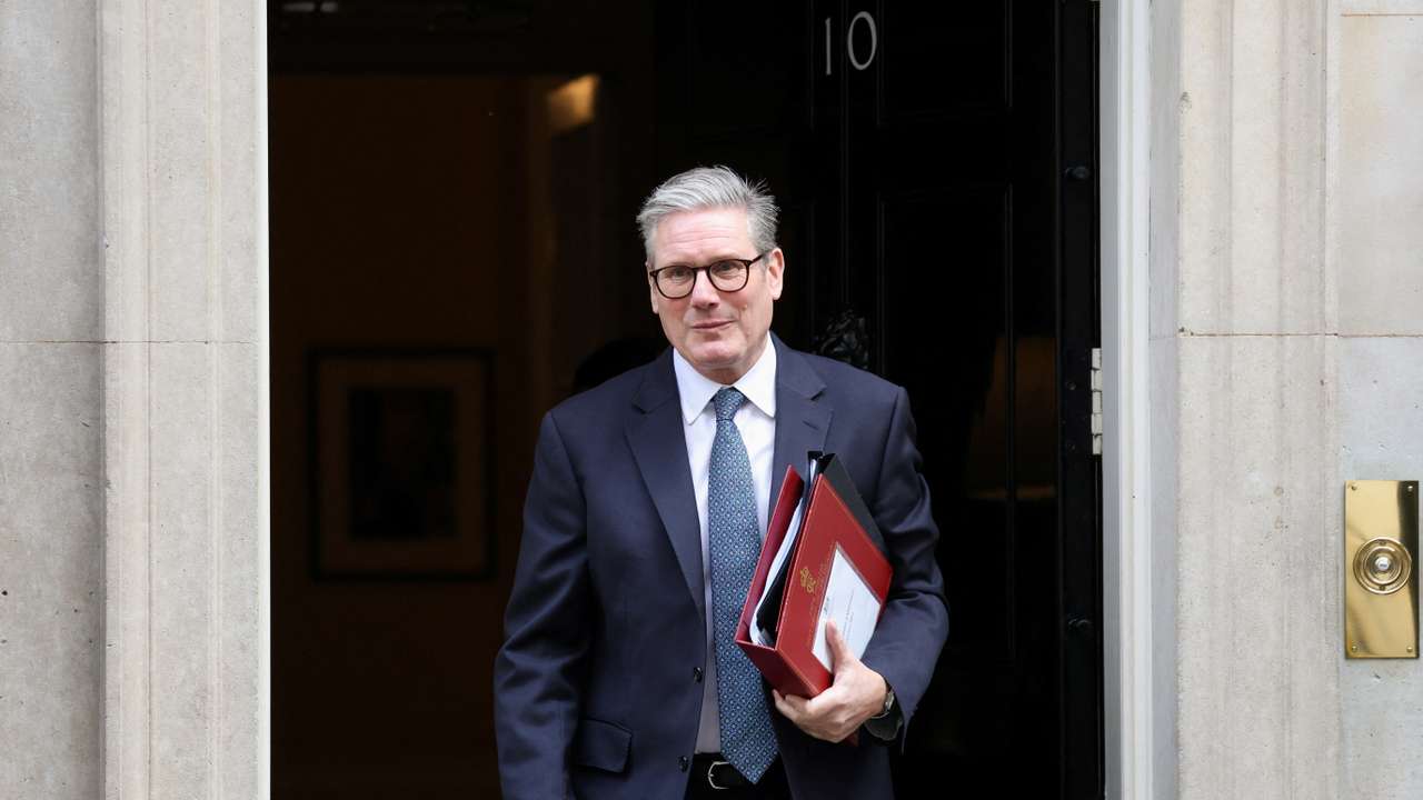 British Prime Minister Starmer leaves Downing Street in London