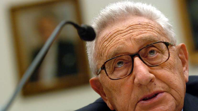 FILE PHOTO: Kissinger addresses House Committee on International Relations about the Middle East peace process.