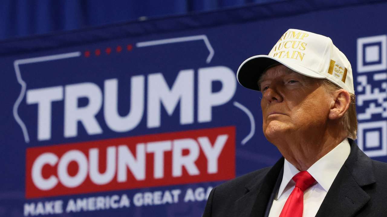 Former U.S. President and Republican presidential candidate Donald Trump campaigns, in Indianola