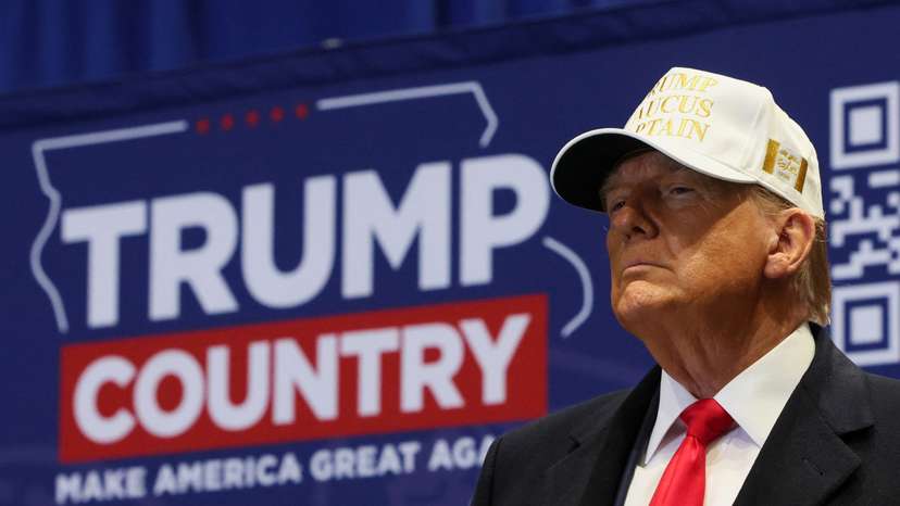 Former U.S. President and Republican presidential candidate Donald Trump campaigns, in Indianola