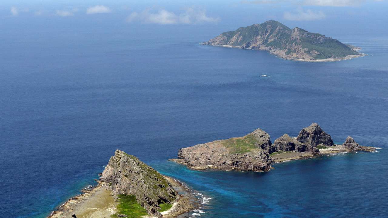 FILE PHOTO: A group of disputed islands, Uotsuri island , Minamikojima and Kitakojima, known as Senkaku in Japan and Diaoyu in China is seen in the East China Sea