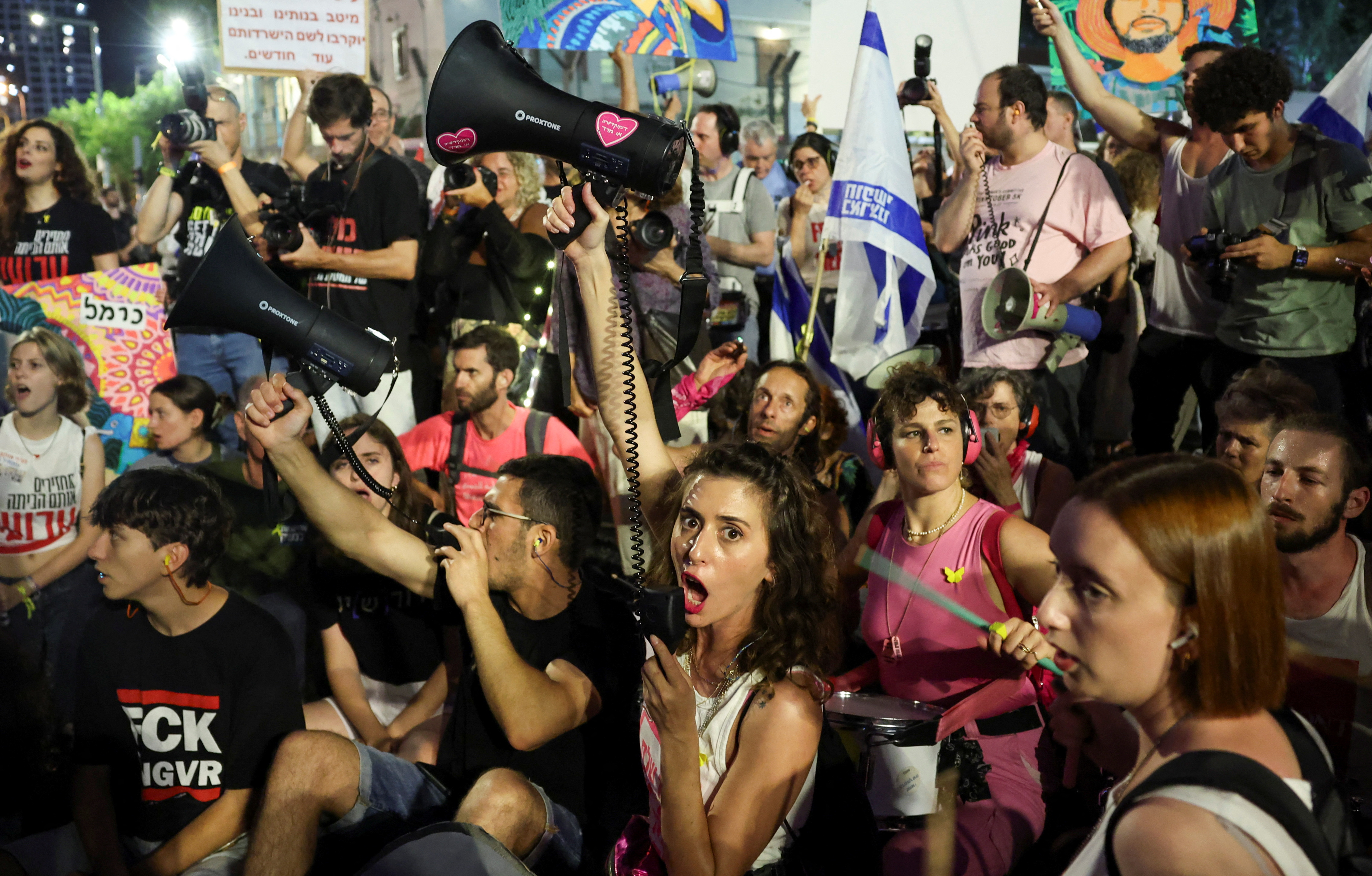 Protest against Israeli PM Netanyahu's government and to call for the release of hostages, in Tel Aviv