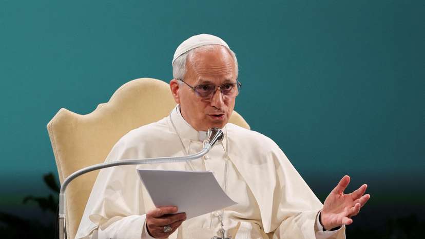 FILE PHOTO: Pope Leo speaks about climate change at Vatican event with Arnold Schwarzenegger
