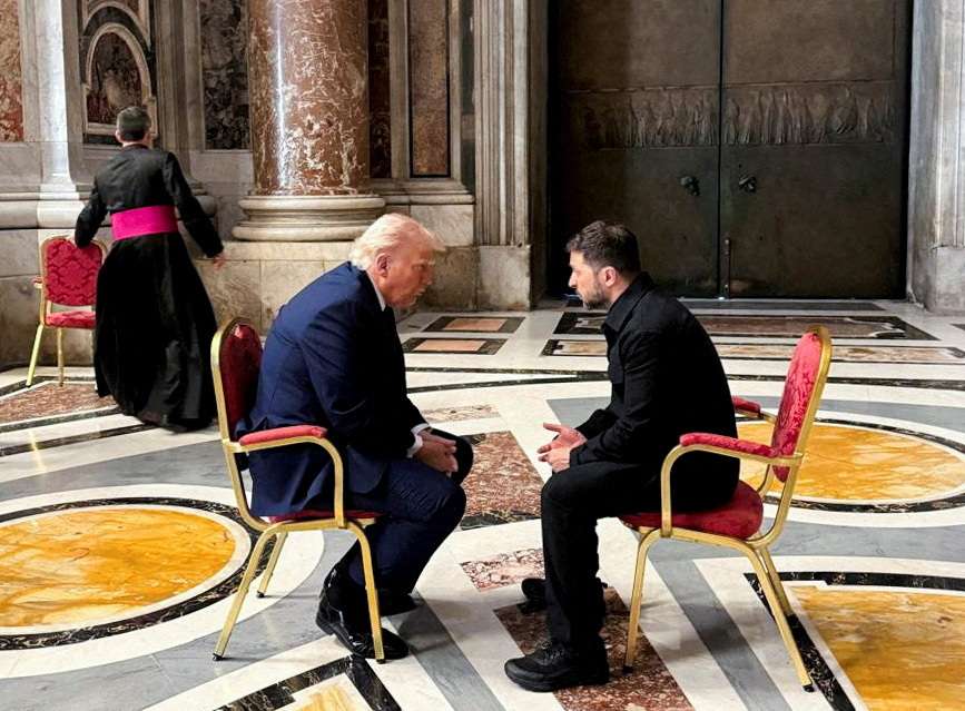 FILE PHOTO: Ukraine's President Zelenskiy meeting U.S. President Trump at the Vatican