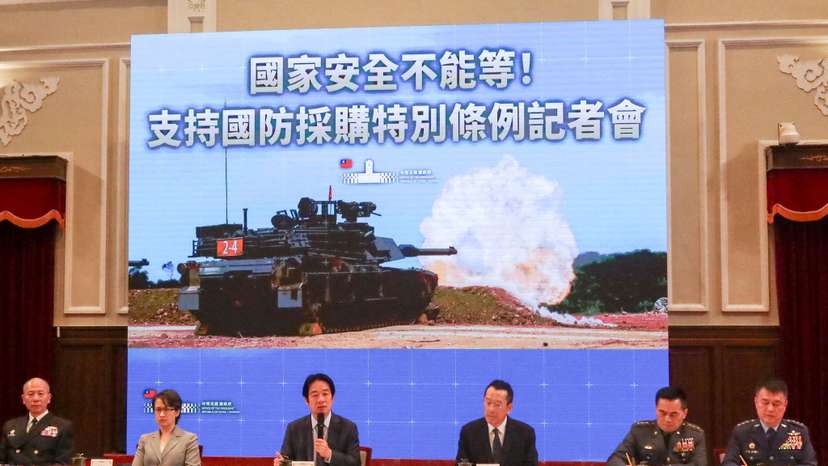 FILE PHOTO: Taiwan President Lai Ching-te holds a press conference on the special defence budget in Taipei