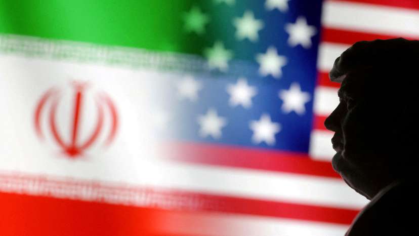 FILE PHOTO: Illustration shows 3D-printed miniature model of U.S. President Donald Trump, and U.S. and Iran flags